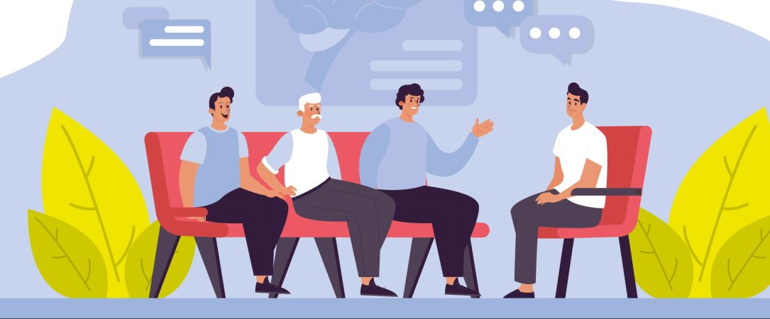 
                  Illustration einer Selbsthilfegruppe mit 4 Teilnehmern